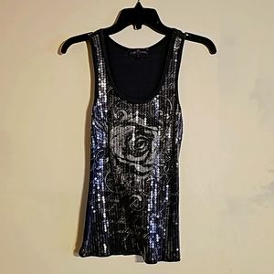 Almost Famous Women's Gray & Sequined Tank Top L